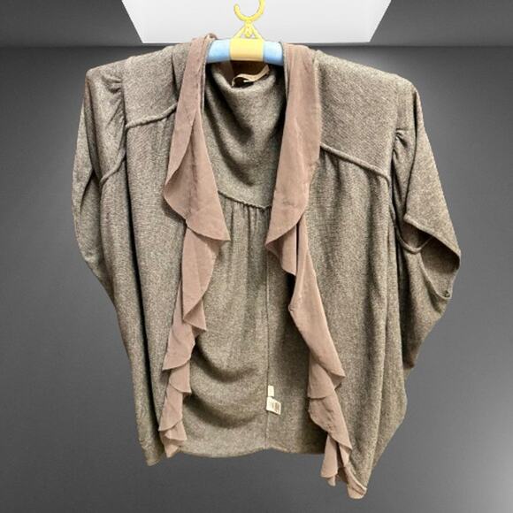🎉HP!🎉LOFT Gray Ruffled Collar Cardigan Wrap -Size XS/S - Picture 1 of 6
